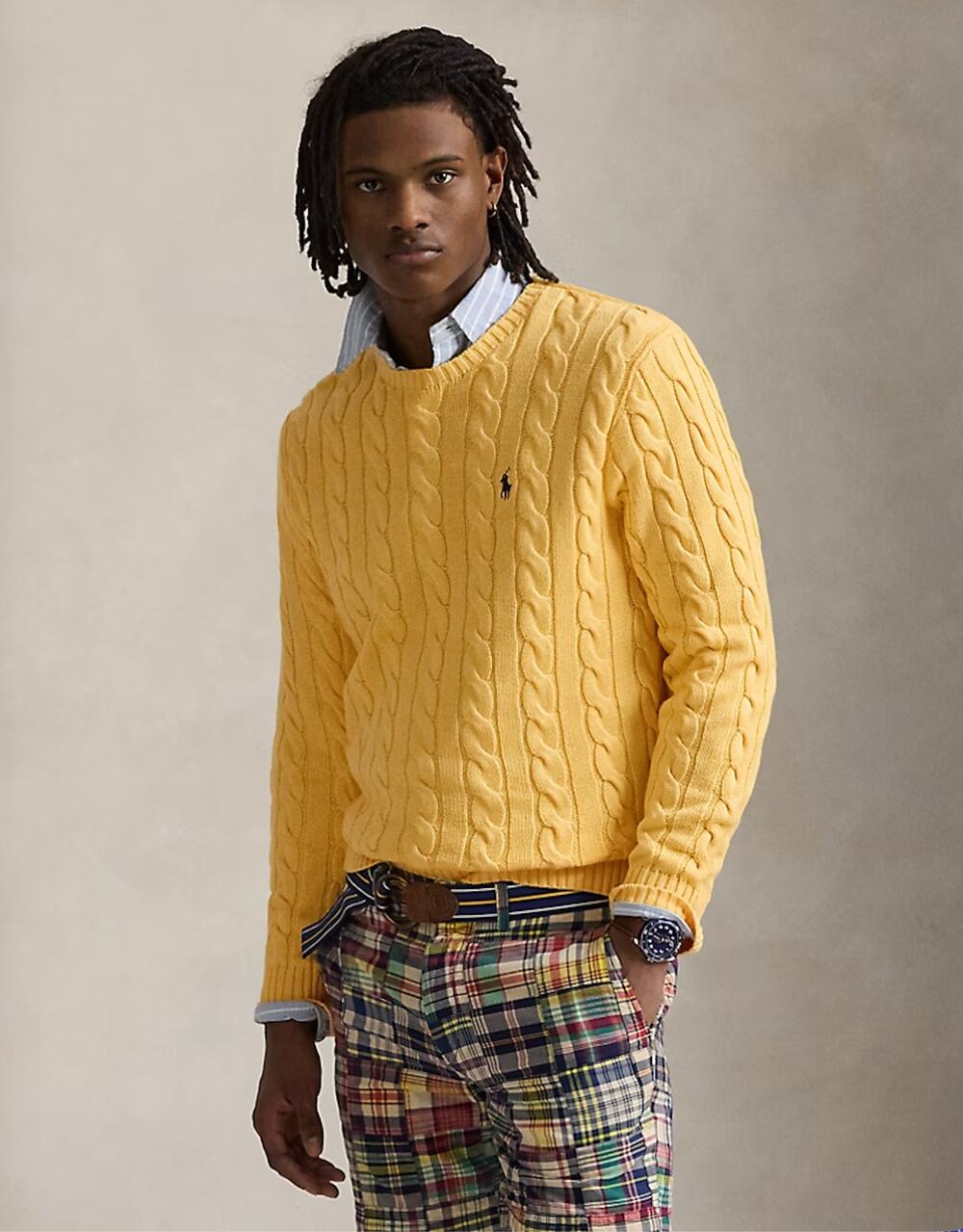 Polo Ralph Lauren Sunflower Yellow Cable Knit Cotton Sweater Men's Large